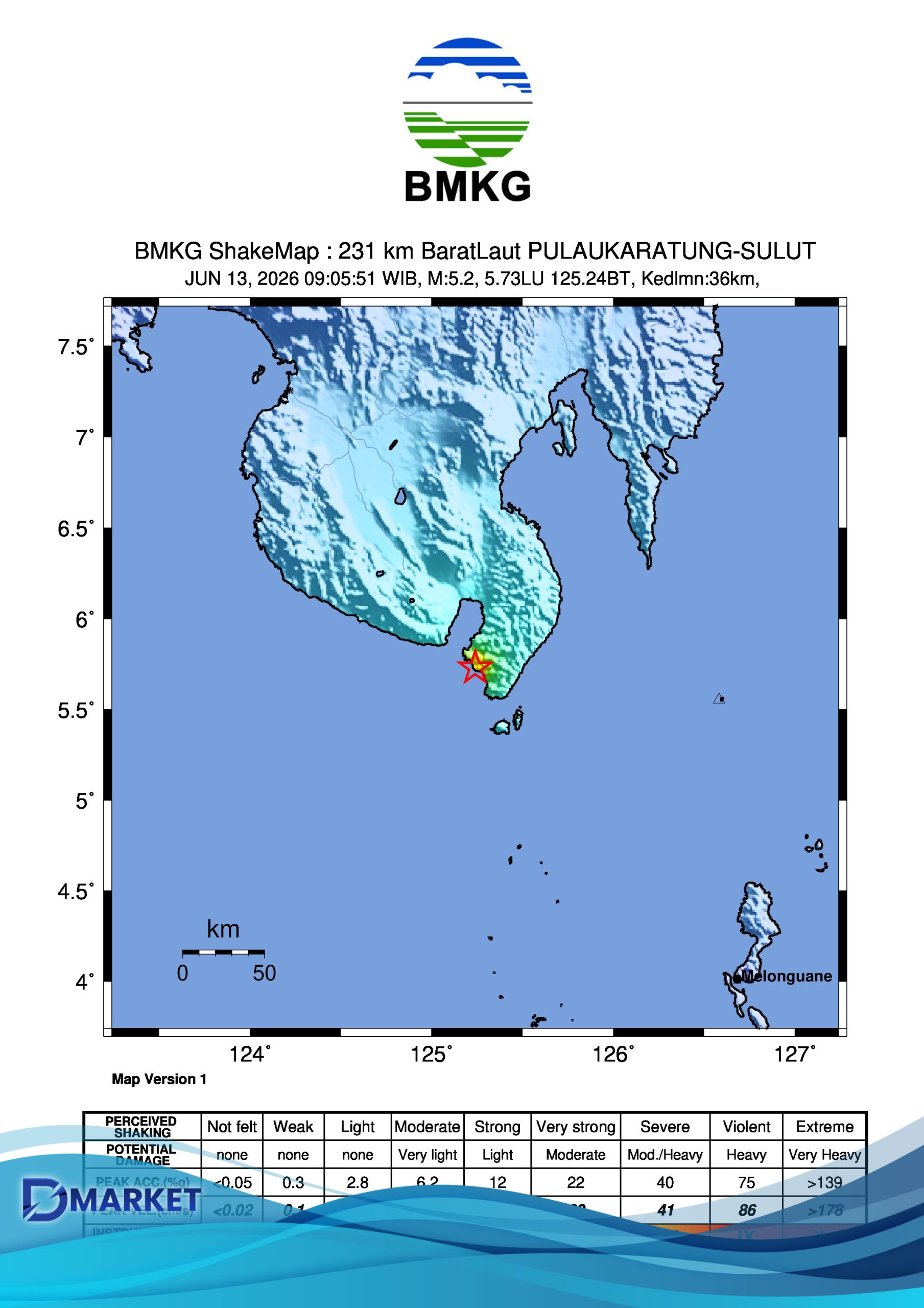 Gempa M5,2 Guncang 230 Km Barat Laut Kepulauan Talaud, Sulut